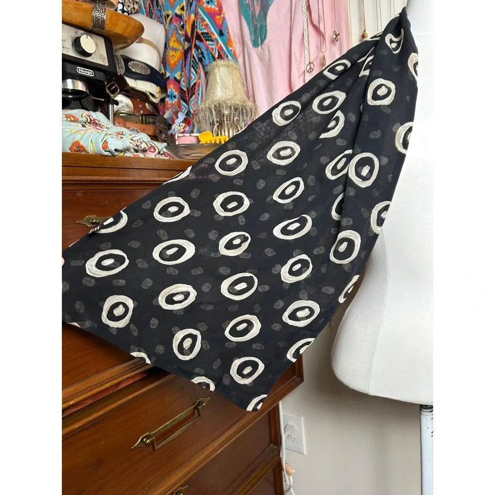 Vintage 100%‎ Silk Scarf Made in Italy Black Abstract Polka Dot Elegant Luxury